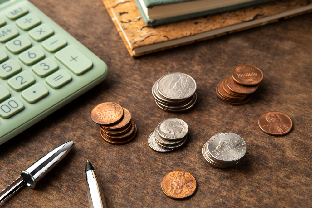 pièces de monnaie sur un bureau